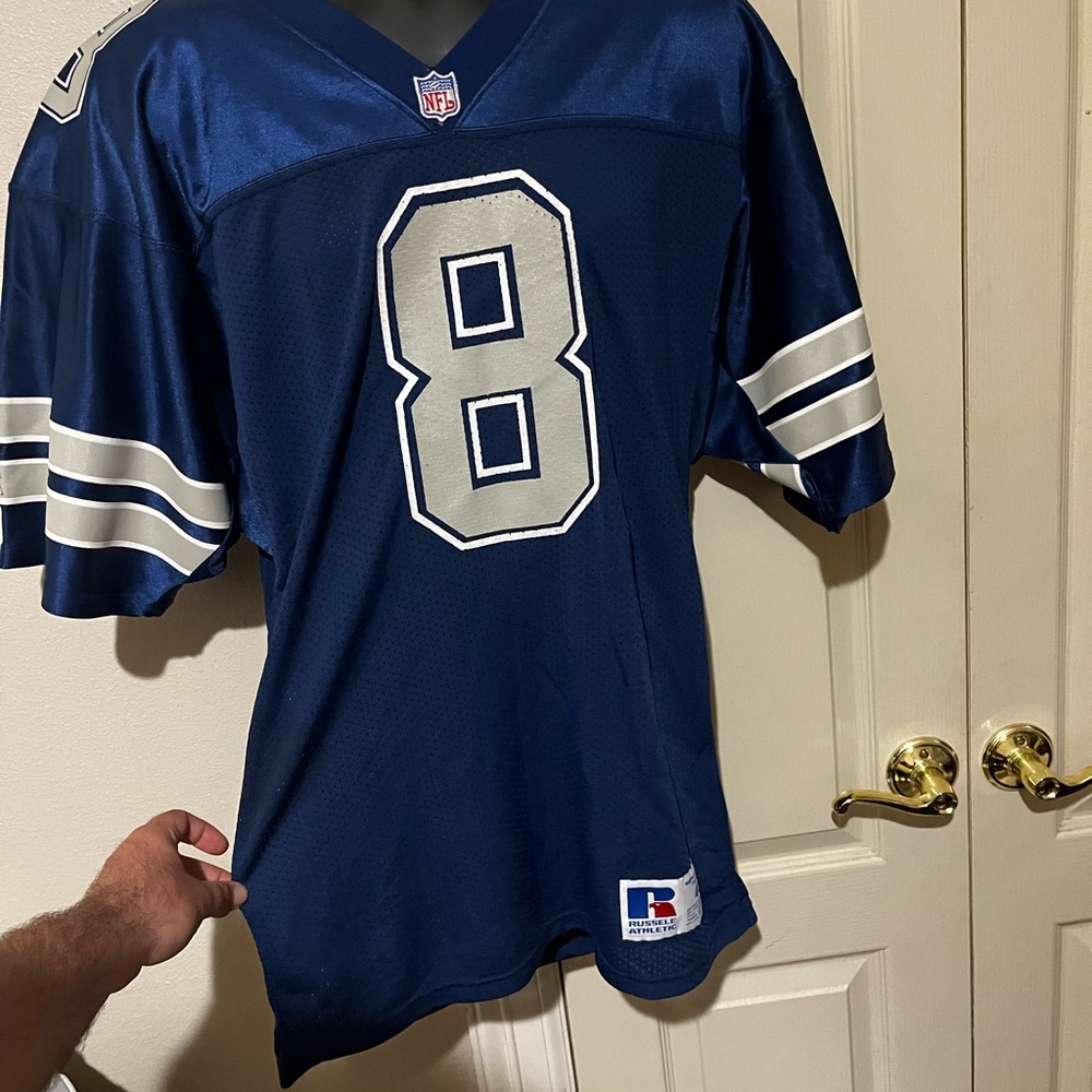 Troy Aikman Dallas Cowboys NFL Russell Athletic Vintage Jersey Blue Silver